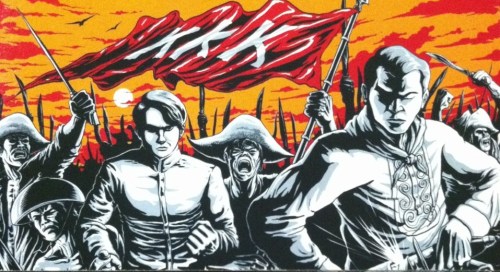 Si Bonifacio at Jacinto habang nangunguna sa Labanan sa Polvorin, San Juan del Monte. Likhang Sining ng BayaniArt.