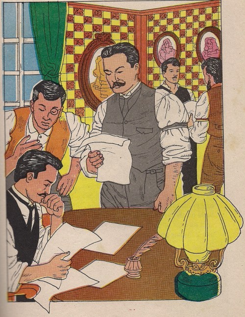 Marcelo H. del Pilar bilang patnugot ng La Solidaridad. Mga dibuho mula sa Adarna Publishing House.