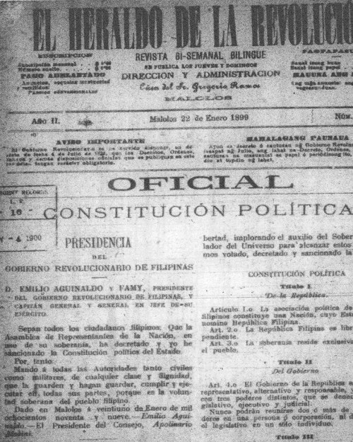 Limbag na edisyon ng Saligang Batas ng Malolos.  Mula kay Arnaldo Dumindin.