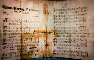 Ang piyesa para sa Marcha Nacional ni Felipe.  Mula sa Mansyong Aguinaldo.