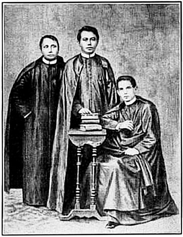 Pinagsususpetsahang composite na larawan nina Padre Mariano Gomes, Padre Jacinto Zamora at Padre Jose Burgos.