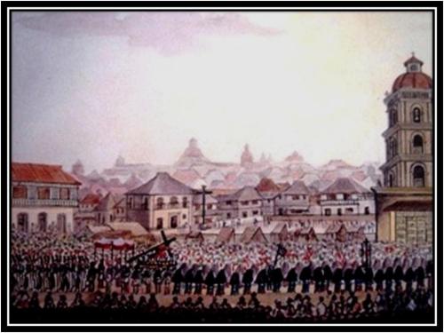 Ang prusisyon ng Nazareno sa Quiapo noong ang bayan ay nasa panahon ng mga Espanyol, sa kagandahang loob ni Dr. Jose Victor Z. Torres ng DLSU Maynila.