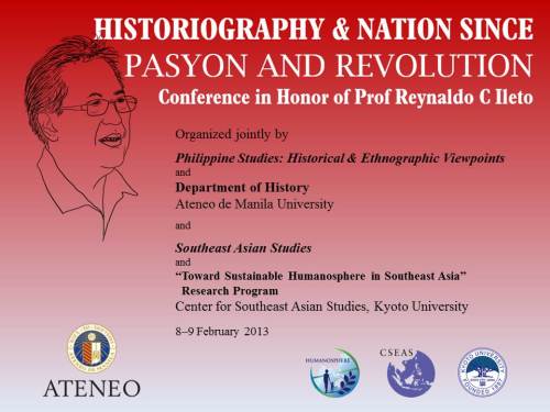 Opisyal na backdrop ng kumperensyang nagpupugay kay Dr. Reynaldo C. Ileto. Rip-off ng pabalat ng pamosong libro.