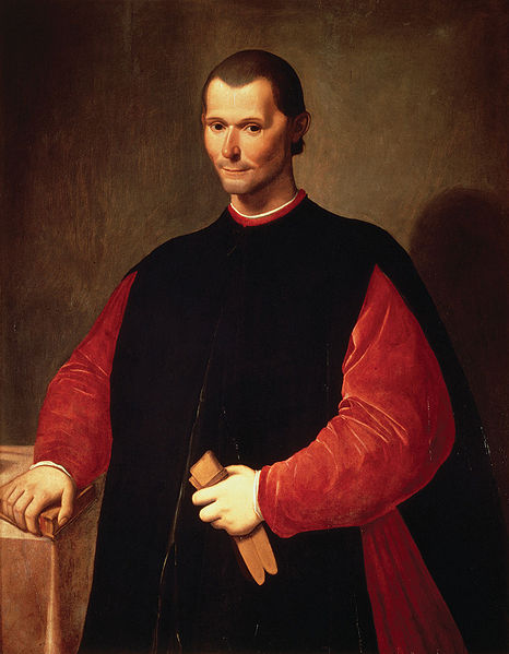 Niccolò Machiavelli, awtor ng the Prince na inialay niya kay Cesare Borgia. Ang aklat ang handbook ng mga diktador kung saan niya sinabi na "The end justifies the means." Mula sa Wikipedia.
