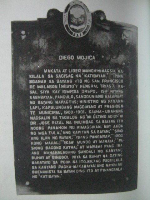 Panandang Pangkasaysayan para kay Diego Mojica. Mula kay Isagani Medina.