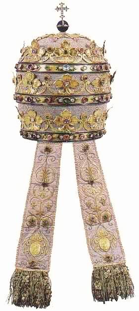 Triregnum ni Papa Pio IX, 1877 (Pio Nono, sa kanya pinangalan ang tinapay). Mula sa Bible Light homepage ni Michael Scheifler.