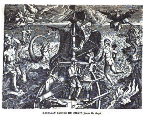 Si Magellan habang dinadaanan ang kanyang kipot.