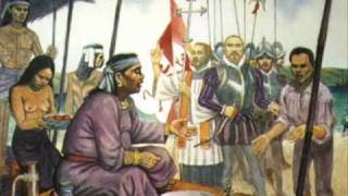 Ang pagdating ni Enrique at ni Magellan sa Cebu. Obra ay nasa Fort San Pedro sa Cebu.