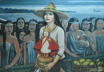 Ang pagbinyag sa mga kababaihan ng Cebu. Obra ay nasa Fort San Pedro sa Cebu.