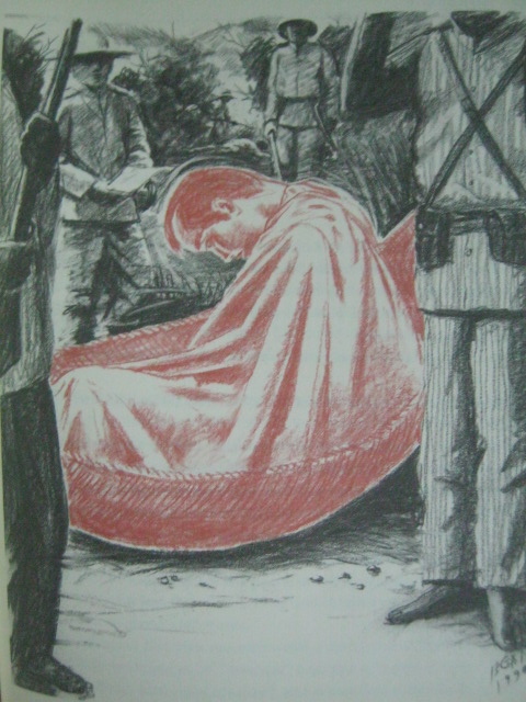 Pag-aresto sa sugatang si Andres Bonifacio, isinakay daw siya sa duyan. Obra ni Egai Fernandez mula sa Supremo.