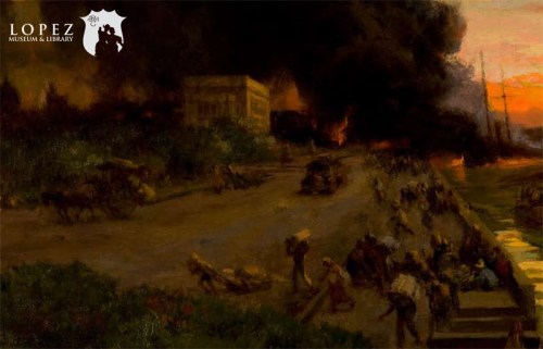 Detalye ng Burning of the Intendencia. Mula sa Lopez Museum.