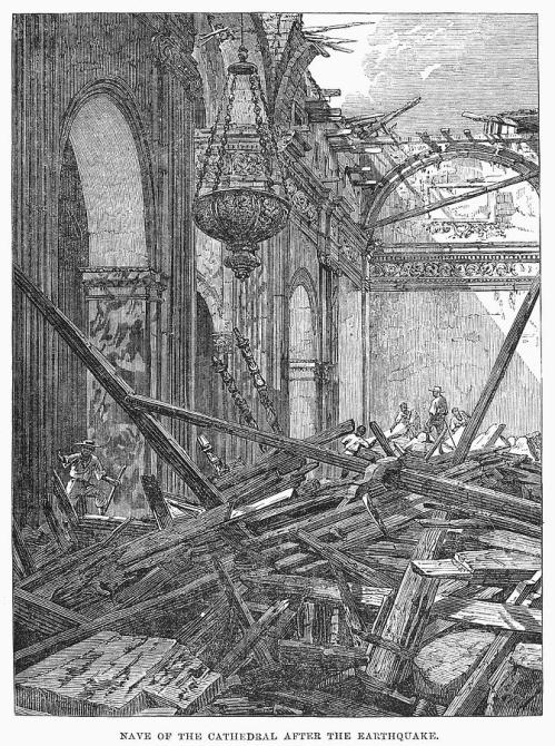 Ang guho sa Katedral ng Maynila na lumabas sa Illustrated London News.  Mula sa National Information Service for Earthquake Engineering (NISEE) ng Pacific Earthquake Engineering Research (PEER), University of California, Berkeley.