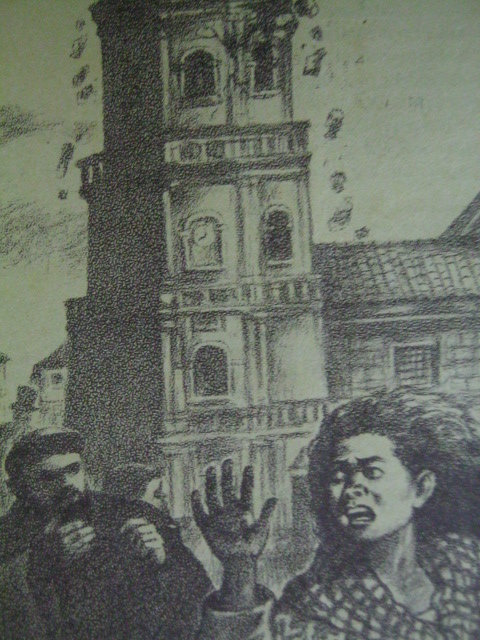 Ang paglalarawan ng paglindol sa loob ng intramuros sa Maynila.  Mula sa Intramuros:  Ang Lumang Lungsod ng Maynila ng Adarna.