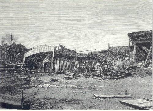 Guho ng Carroceria de Garchitorena noong lindol ng 1880.  Mula kay Dr. Jaime B. Veneracion.