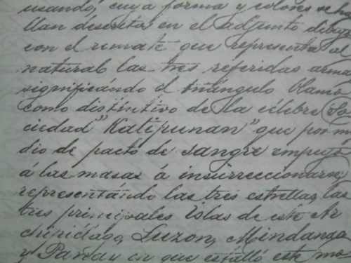 Teksto ng acta na nagbabalik tanaw sa Katipunan ni Andres Bonifacio.