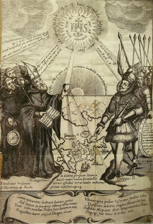 Pabalat ng "Conquistas de las Islas Filipinas, 1565-1615" ni Padre Gaspar de San Agustin.