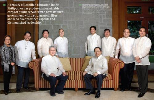 Ilan sa kasapi ng gabinete ni Pangulong Noynoy Aquino ay mga Lasalyano. Mula sa The Future Begins Here.