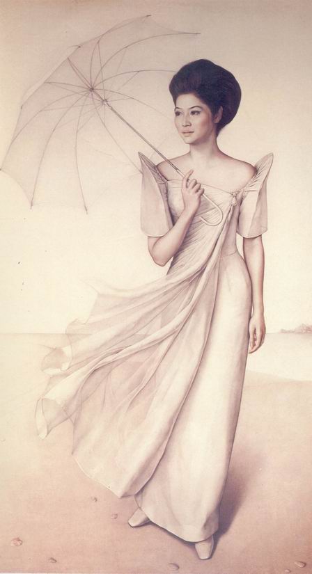 Si Imelda na may parasol sa paglalarawan ng hyperrealist na pintor mula sa Chile na si Claudio Bravo.  Mula sa Metropolitan Museum of Manila.