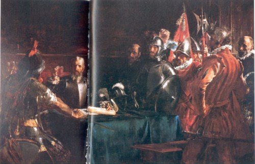 Pacto de Sangre. Ang modelo para kay Legazpi ay ang bayaw ng pintor na si Trinidad Pardo de Tavera. Si Sikatuna si Jose Rizal. Obra maestra ni Juan Luna.