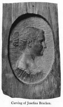 Ang lilok ni Rizal sa mukha ni Josephine sa isang kahoy.