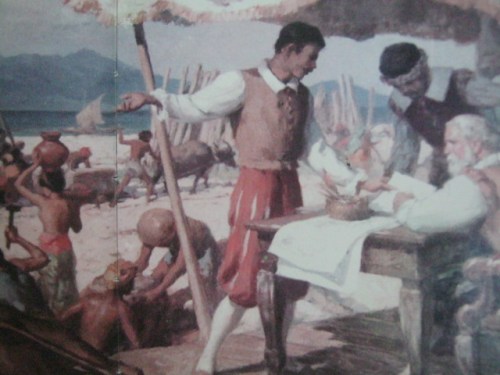 The Building of Intramuros. Obra maestra ni Fernando Amorsolo. Mula sa Pacto de Sangre.