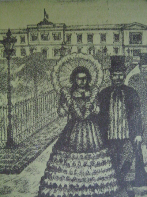 Ang mga mayayamang Espanyol ang siyang tumira sa Intramuros. Nasa Plaza Mayor sila sa harapan ng Palacio del Gobernador. Iginuhit ni Norie Millare para sa Aklat Adarna.
