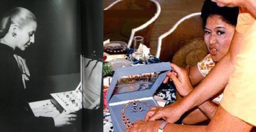 Si Evita at si Imelda kapwa sa pribadong tagpo ng pagmamalaki sa kanilang mga alahas.