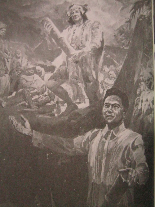 Si Marcos bilang tagapagmana ni Kalantiaw, ang pinakaunang tagapagbatas.  Obra ni Leonardo Cruz.
