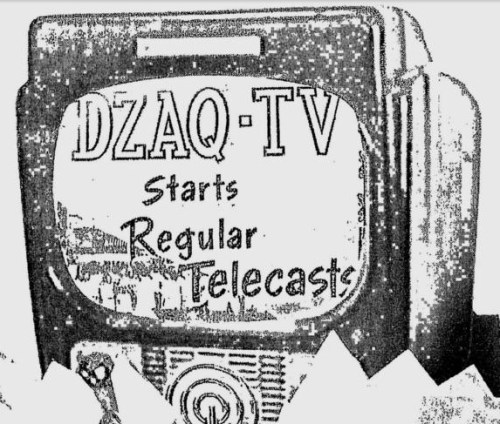 Pagsasalarawan ng unang broadcast ng DZAQ-TV (Mula sa ad ng ABS-CBN noong 2003 sa Philippine Daily Inquirer).