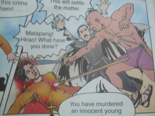 Ang pagpatay kay San Pedro Calúngsod, mula sa komiks na Pedro Calúngsod: A Youth for Christ.