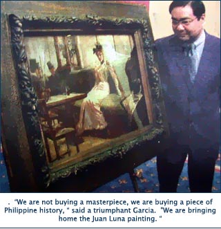 Ang dating Pangulo ng GSIS WInston Garcia matapos na mabili para sa GSIS ang obra maestrang "Parisian Life" ni Juan Luna. Mula sa Philippine Daily Inquirer.